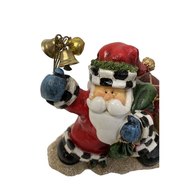 Santa Ringing Bell Holding Gift Bag With Reindeer Figurine Christmas Decor - Picture 3 of 4
